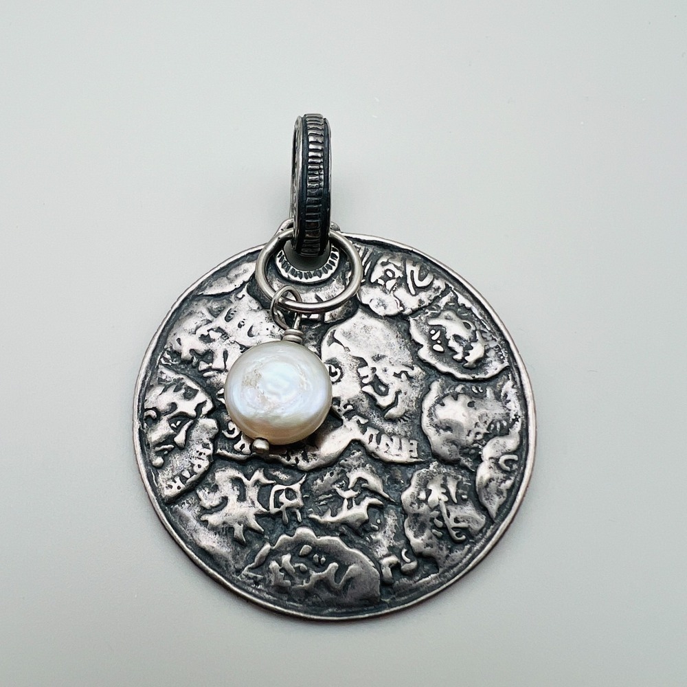 Vintage Silpada Sterling Silver Hammered Coin Pearl Pendant P1491